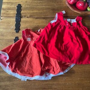 Vintage 70s 80s Lot Of 2 Baby Girl Cotton Velvet Dresses Red Orange 24 Mo 2T